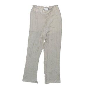 By & By Womens Sz XS Beige Elastic Waist Drawstring Pants Casual Lightweight Lin